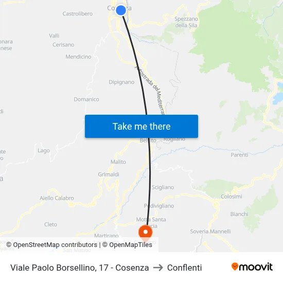 Viale Paolo Borsellino, 17 - Cosenza to Conflenti map