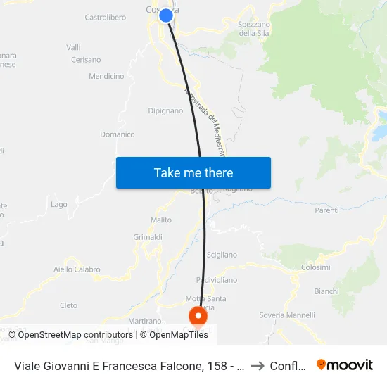 Viale Giovanni E Francesca Falcone, 158 - Cosenza to Conflenti map