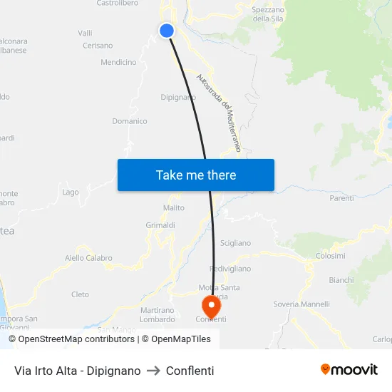 Via Irto Alta - Dipignano to Conflenti map