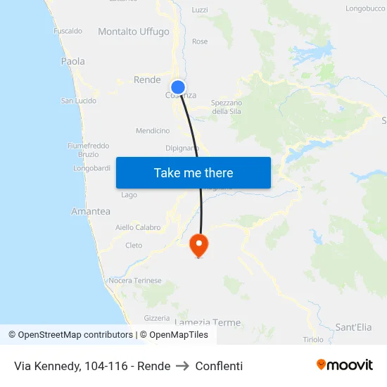 Via Kennedy, 104-116 - Rende to Conflenti map