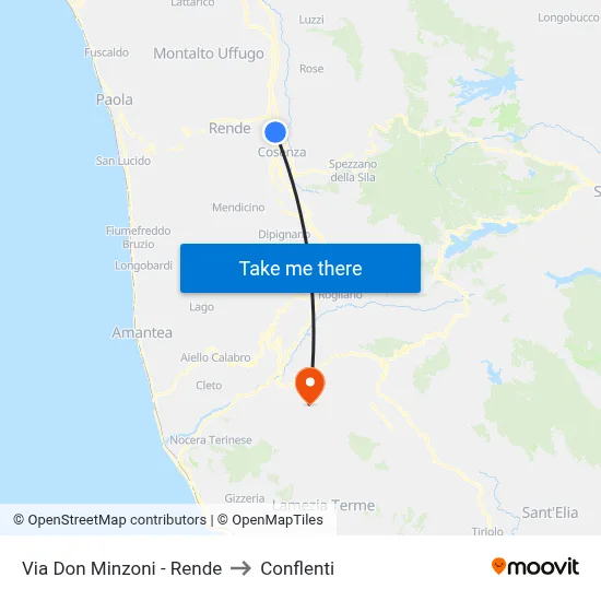 Via Don Minzoni - Rende to Conflenti map