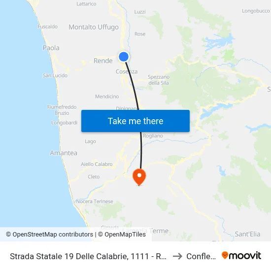 Strada Statale 19 Delle Calabrie, 1111 - Rende to Conflenti map