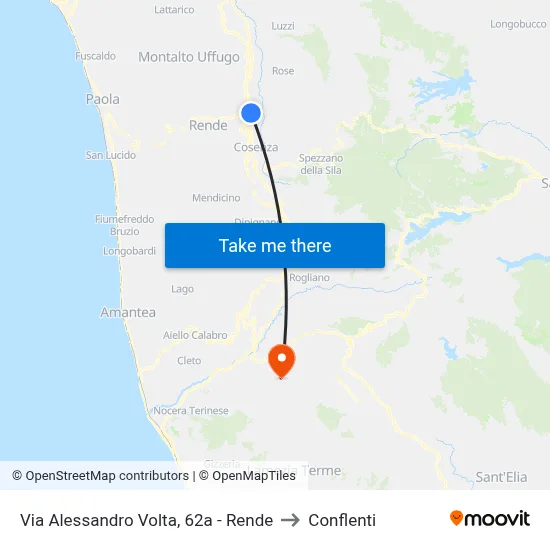 Via Alessandro Volta, 62a - Rende to Conflenti map