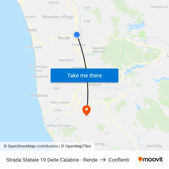 Strada Statale 19 Delle Calabrie - Rende to Conflenti map