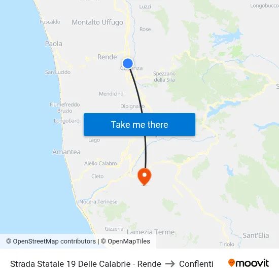 Strada Statale 19 Delle Calabrie - Rende to Conflenti map