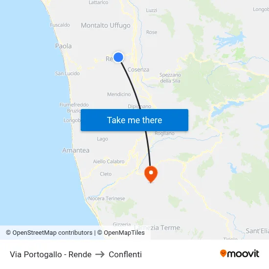 Via Portogallo - Rende to Conflenti map