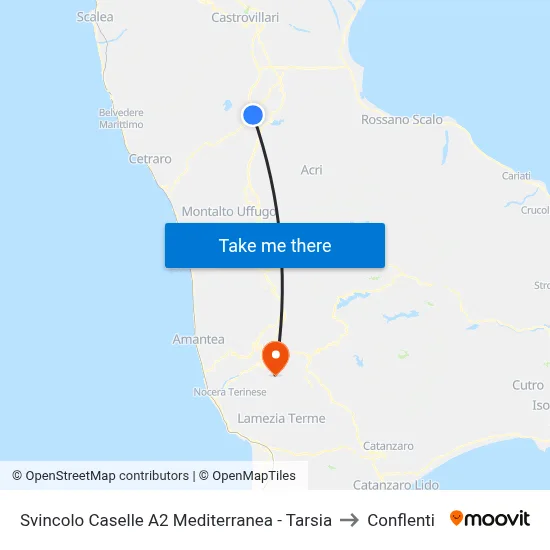 Svincolo Caselle A2 Mediterranea - Tarsia to Conflenti map