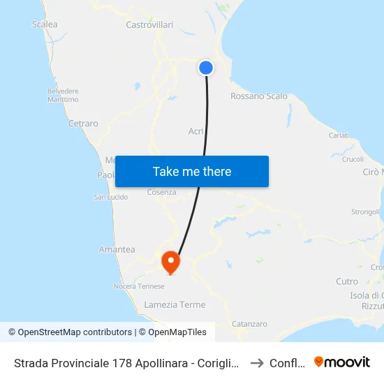 Strada Provinciale 178 Apollinara  - Corigliano Calabro to Conflenti map