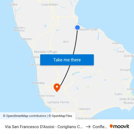 Via  San Francesco D'Assisi - Corigliano Calabro to Conflenti map