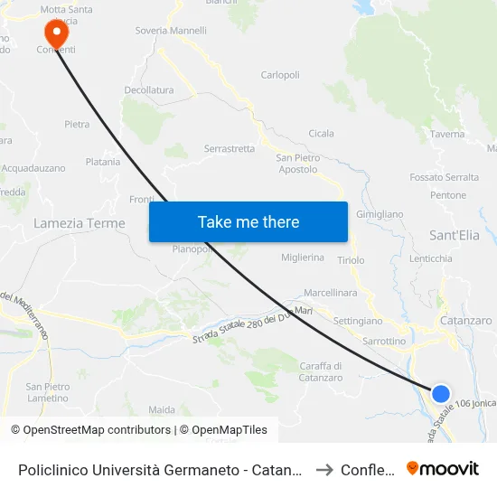 Policlinico Università Germaneto - Catanzaro to Conflenti map