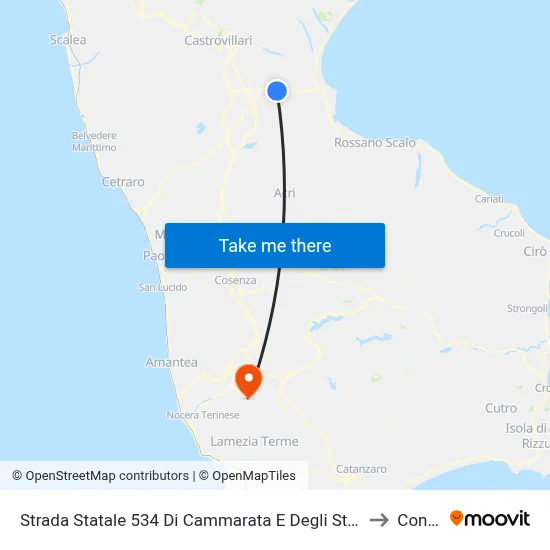 Strada Statale 534 Di Cammarata E Degli Stombi - Cassano Allo Ionio to Conflenti map