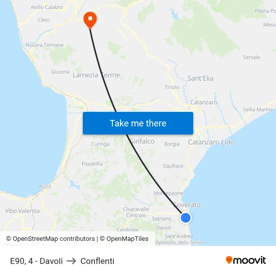 E90, 4 - Davoli to Conflenti map