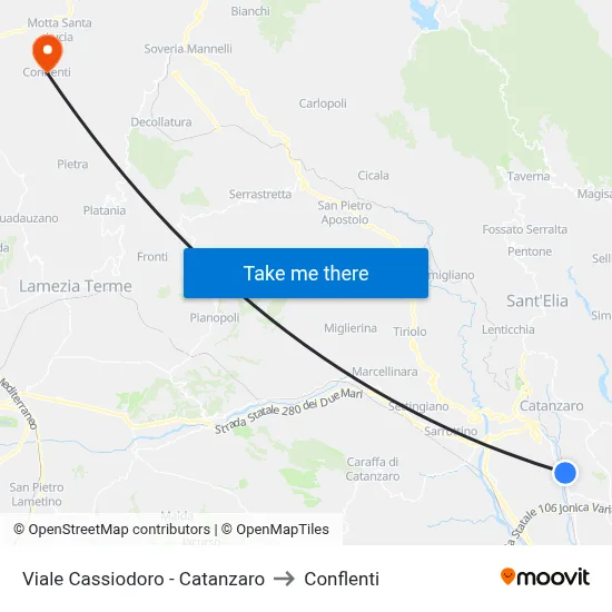 Viale Cassiodoro - Catanzaro to Conflenti map