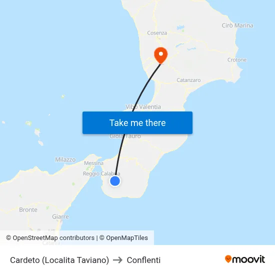 Cardeto (Taviano Location) to Conflenti map