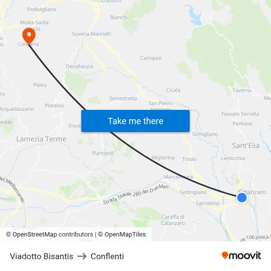 Bisantis Viaduct to Conflenti map