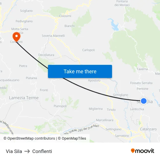 Via Sila to Conflenti map