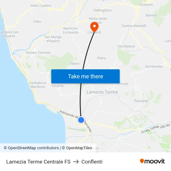 Lamezia Terme Centrale FS to Conflenti map