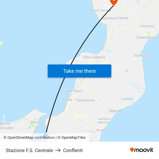 Central Railway Station to Conflenti map