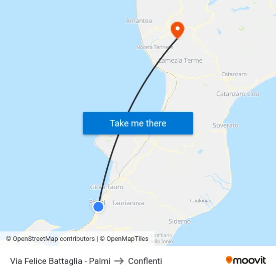 Felice Battaglia Street - Palmi to Conflenti map