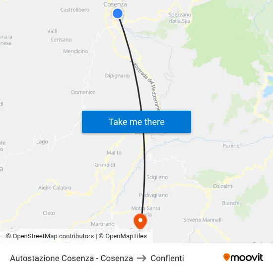 Cosenza Bus Station - Cosenza to Conflenti map