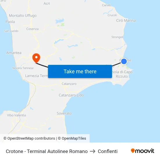Crotone - Terminal Autolinee Romano to Conflenti map