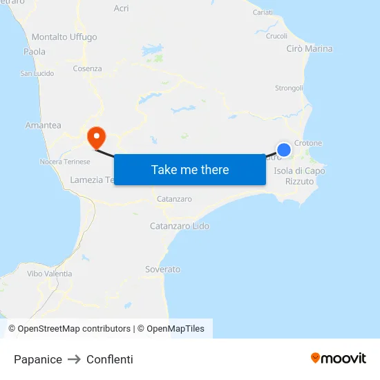 Papanice to Conflenti map