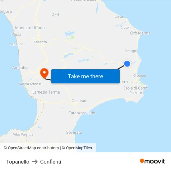 Topanello to Conflenti map