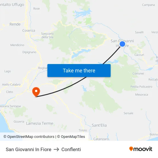San Giovanni In Fiore to Conflenti map