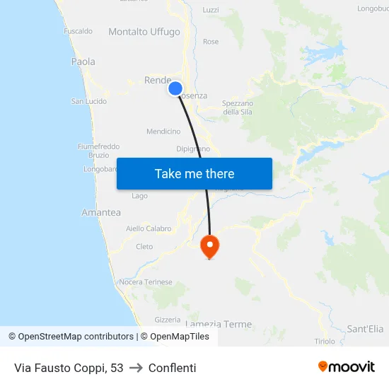 Via Fausto Coppi, 53 to Conflenti map