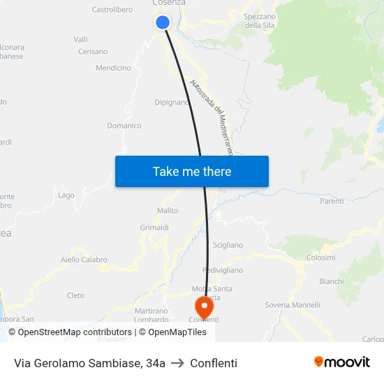 Via Gerolamo Sambiase, 34a to Conflenti map