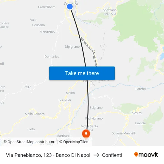 Via Panebianco, 123 - Banco Di Napoli to Conflenti map