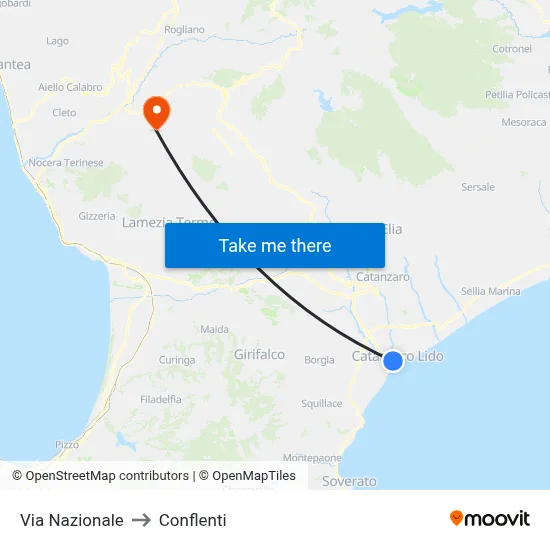 Via Nazionale to Conflenti map