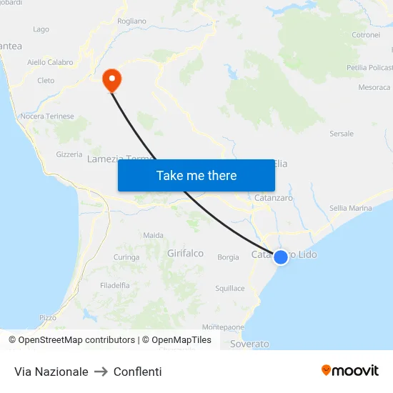 Via Nazionale to Conflenti map