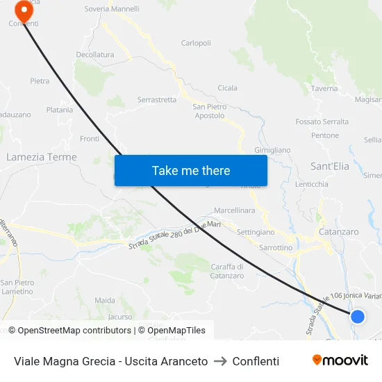 Viale Magna Grecia - Uscita Aranceto to Conflenti map