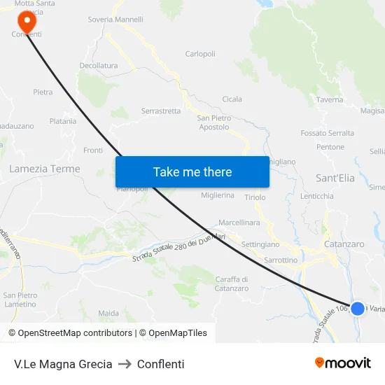 V.Le Magna Grecia to Conflenti map