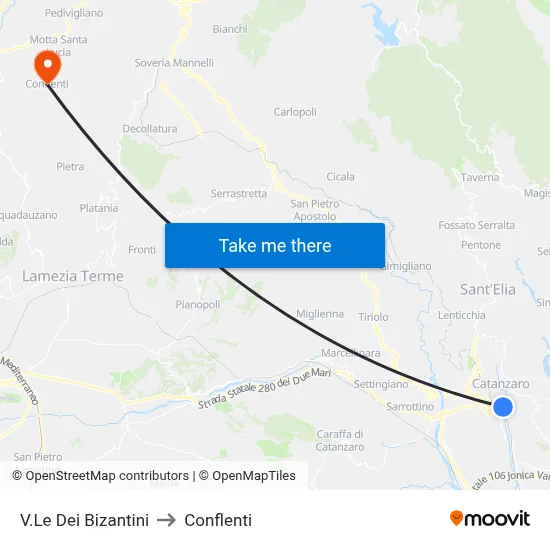 V.Le Dei Bizantini to Conflenti map