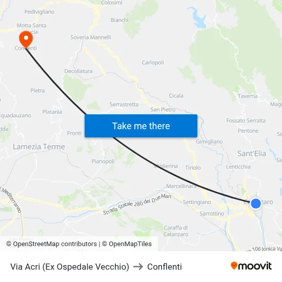Via Acri (Ex Ospedale Vecchio) to Conflenti map