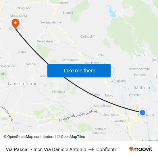 Via Pascali - Incr.  Via Daniele Antonio to Conflenti map