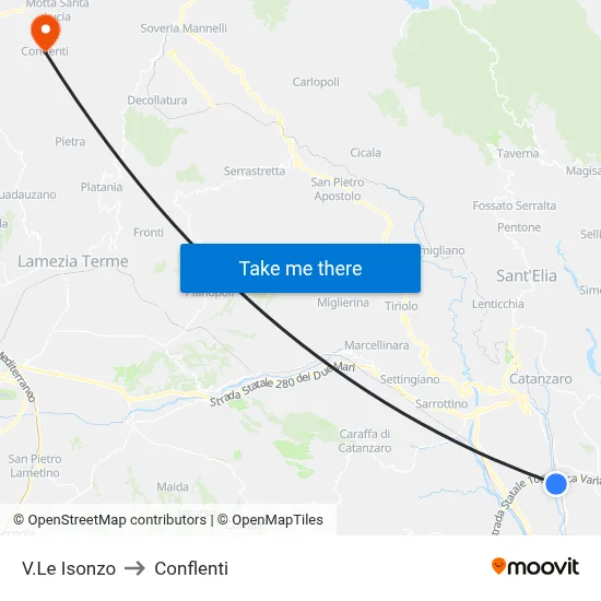 V.Le Isonzo to Conflenti map