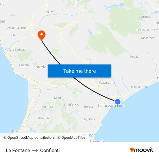 Le Fontane to Conflenti map