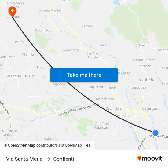 Via Santa Maria to Conflenti map