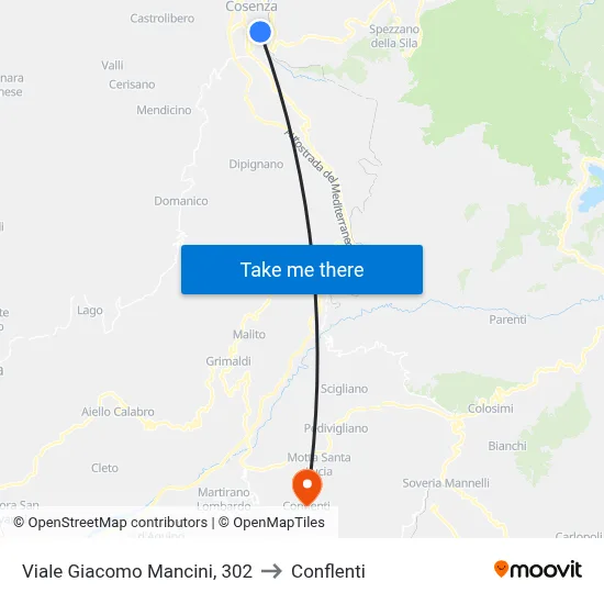 Viale Giacomo Mancini, 302 to Conflenti map