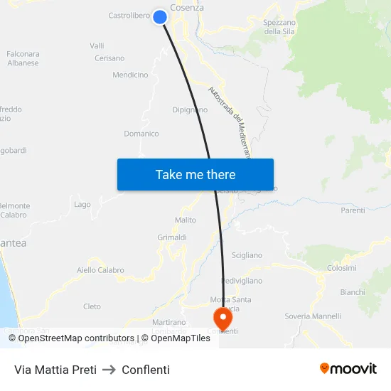 Via Mattia Preti to Conflenti map