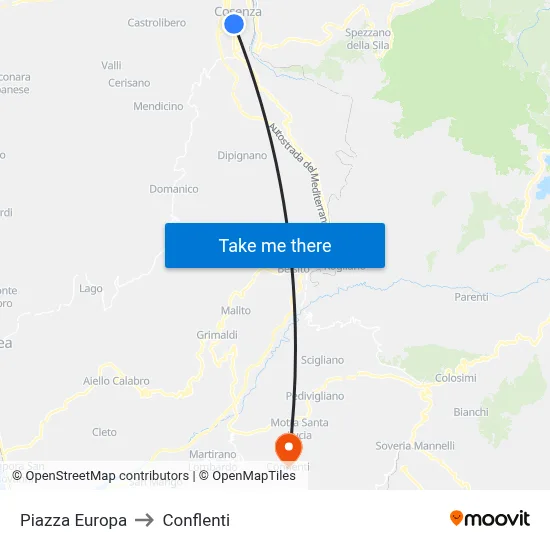 Piazza Europa to Conflenti map