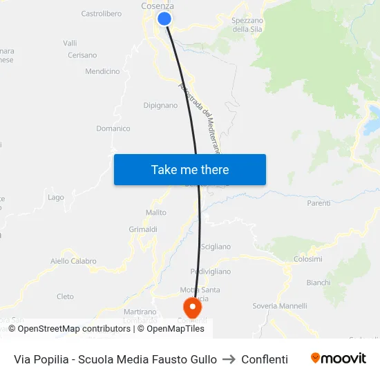 Via Popilia - Scuola Media Fausto Gullo to Conflenti map