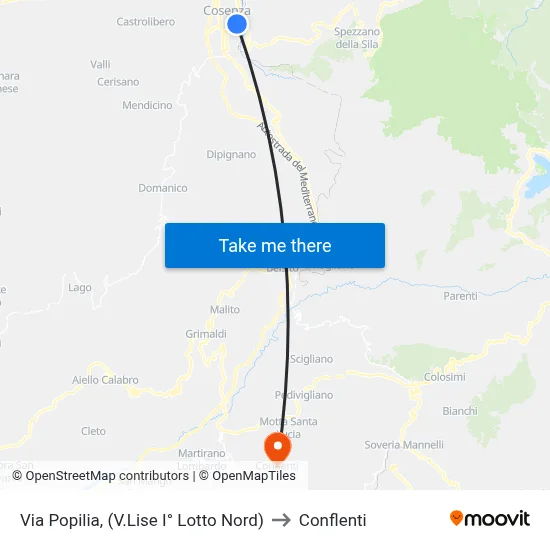 Via Popilia, (V.Lise I° Lotto Nord) to Conflenti map