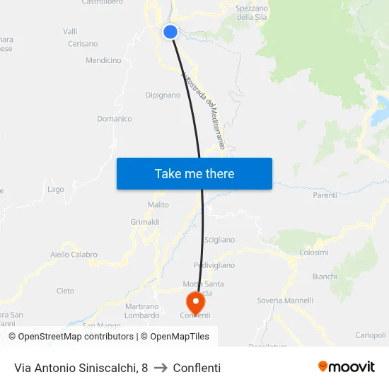 Via Antonio Siniscalchi, 8 to Conflenti map