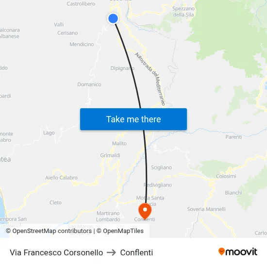 Via Francesco Corsonello to Conflenti map