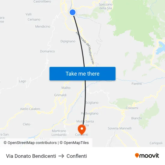 Via Donato Bendicenti to Conflenti map