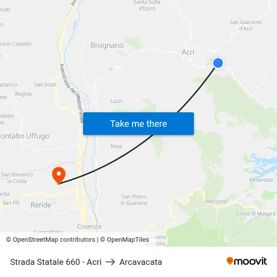 Strada Statale 660 - Acri to Arcavacata map